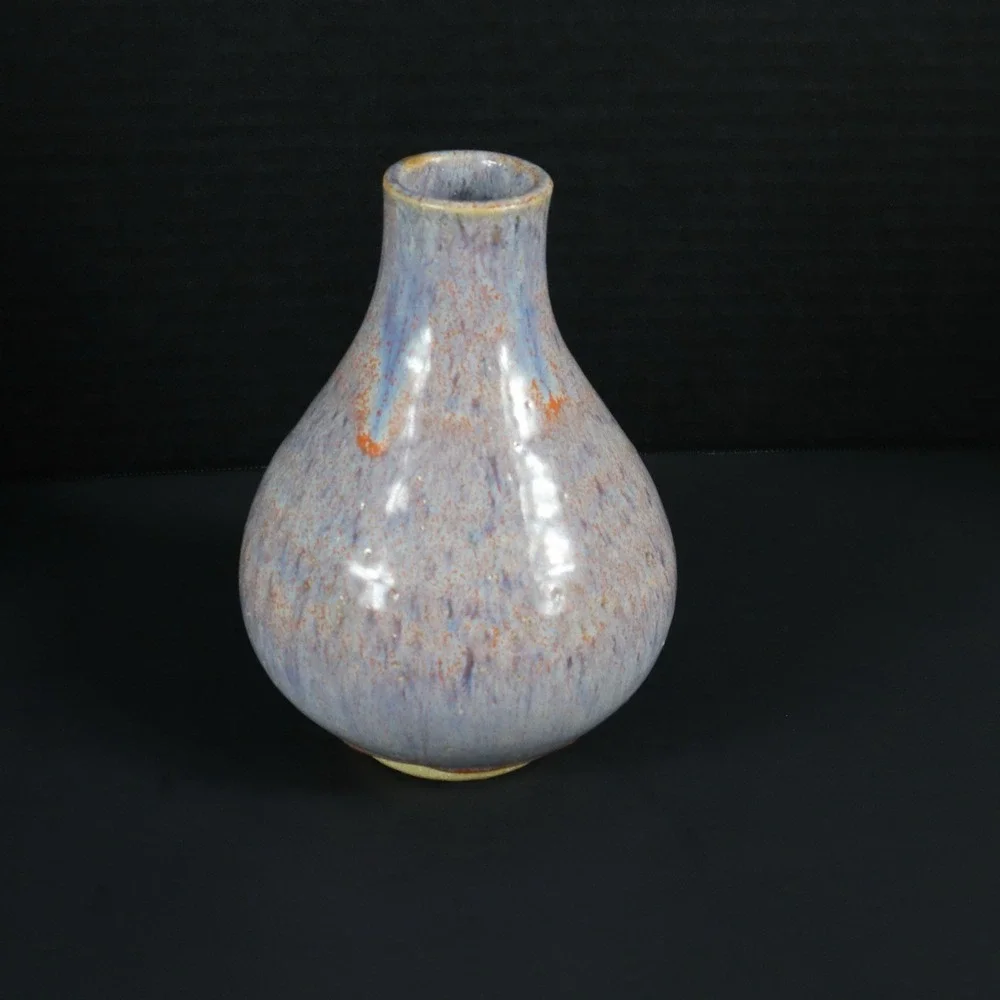 Art‎ Pottery Blue Orange Drip Glaze Vibrant Vase Signed By Artist